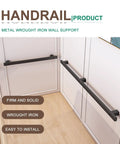 Rock Solid Black Wrought Iron Handrail For Stairs And Hallways With Hidden Mounting Screws Plus Durable Non Slip Grip and Decorative Support Railing in a home setting.