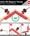 Heavy Duty 90 Degree Corner Clamps For Woodworking 4 Pack 5.5 Inch Aluminum Right Angle Squares included with a clamped wood frame.