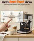 Straight Up Home Cafe Essential With Fully Integrated Bean Grinder And Heavy Duty 20 Bar Italian Pump For Perfect Latte Cappuccino And Quick Cold Brew Refills Daily touchscreen interface for espresso and steam selection