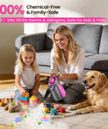 Heavy Duty Pressurized Handheld Steam Cleaner With 12 Piece Attachment Kit in action, cleaning toys around a child and a dog.