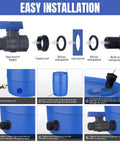 Diagram showing easy installation of 2 Pack 3/4 Inch GHT PVC Rain Barrel Spigot Kit With Ball Valves, Bulkhead Adapters, And Tape