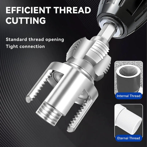 1/2 3/4 1 Inch Pvc Pipe Threader Kit Two Piece Plastic Pipe Threading Tool With Electric Drill Compatible Alloy Steel construction for efficient thread cutting.