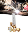 Front view of brass CO2 welding gas regulator with flowmeter (0–25 LPM) for MIG welding
