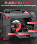 Side view of All In One MIG Welder With LED Display 110V Portable Gasless Welder showing wire feed system and spool roll.