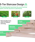 5-tier staircase design for Wooden Raised Garden Bed With Built In Trellis For Climbing Plants Outdoor Planter Box 48 by 24 by 30 inches
