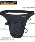 Garden Tool Organizer Belt With Four Pockets Multi Purpose Work Apron Pouch For Gardening Florists DIY Projects And Light Plumbing Heavy Duty Tool Carrier In Black, showing pockets and clips for tools.