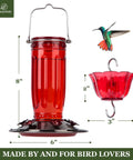 Clear Glass Hummingbird Feeder For Outdoors With Six Feeding Ports Red Ant Moat Included 16 Oz Capacity Easy Fill Wide Mouth Easy To Clean Garden Yard Hanging Bird Feeder For Bird Lovers