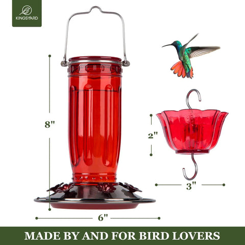 Clear Glass Hummingbird Feeder For Outdoors With Six Feeding Ports Red Ant Moat Included 16 Oz Capacity Easy Fill Wide Mouth Easy To Clean Garden Yard Hanging Bird Feeder For Bird Lovers