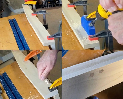 Pro Level Dowel Jig Kit Featuring Three Precision Drill Guide Bushings And Matching Bits for drilling aligned holes in wood.