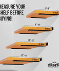 Various shelf sizes with black brackets and labels, showing Heavy Duty Floating Shelf Bracket 8 Inch Pack Of 6 usage