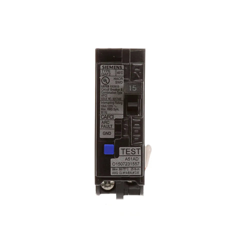 Plug-On Combination AFCI Breaker 15 Amp Single Pole 120-Volt with LED Trip Indicators front view