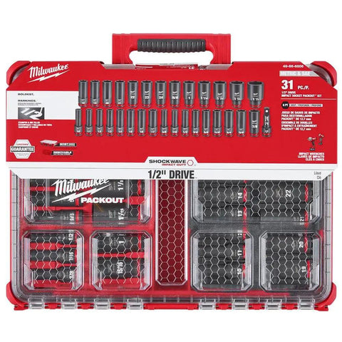 Shockwave Impact Duty Socket Set For Half Inch Drive 31 Piece Deep Well SAE And Metric With Packout Case shown