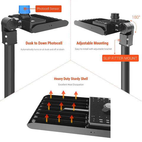 LED Stadium Flood Light Outdoor 30 Degree Beam with adjustable mount, photocell sensor, 75000 Lm 5000K rugged shell