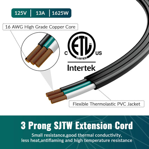 Close-up of Flat Plug Extension Cord 12 Ft With Slick Space Saving Plug Design And Thin Flat Cable, showing copper core and PVC jacket