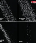 4 Setting Chrome Shower Head With H2Okinetic Spray Delivers 3X Coverage For A Dope Spa Like Shower spray patterns close-up
