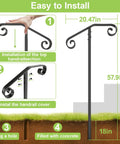 Installation guide for Heavy Duty Black Wrought Iron Single Step Handrail Rust Resistant In Ground Stair Railing for Porches and Decks.