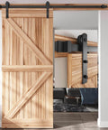 Heavy Duty Sliding Barn Door Hardware Track Kit 6.6 Ft For 36 To 40 Inch Wide Single Door With Straight Pulley installed view