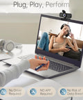 Sharp 1080P Hd Webcam With Noise Canceling Mic And Auto Light Correction Featuring Privacy Cover Wide Angle View Simple USB plug and play setup for laptop.