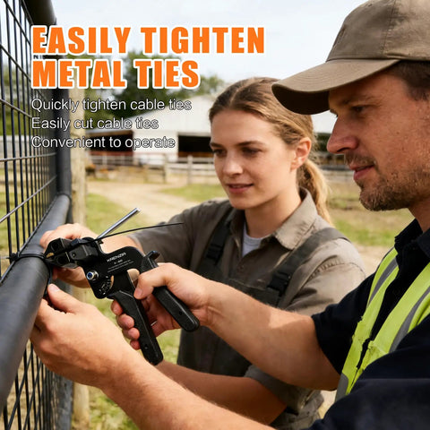 Using Beefed Up Heavy Duty Stainless Steel Cable Tie Gun Kit With 300 UV Resistant Black Zip Ties for fence fastening