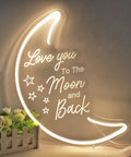 Moon Neon Light Sign With Love You To The Moon And Back 3D Art, 15.75 By 10.24 Inches, USB Powered Night Light on shelf