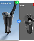 Heavy Duty 15W Fast Wireless Car Mount Charger That Plugs Straight Into Standard Cigarette Lighter Socket showing PD20W & QC 3.0 charging features.