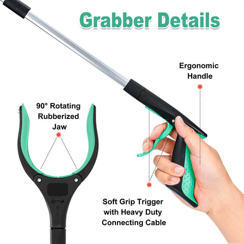 Two Pack 32 Inch Folding Reacher Tool With Rotating Jaw And Magnetic Grip, 360 Degree Anti Slip Grabber For Indoor And Outdoor Cleanup, Trash Picker, Lightweight Durable Pick Up Stick In Blue And Green