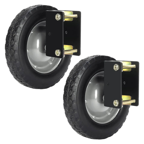 Two 8 Inch Heavy Duty Rubber Caster Wheels For Swing Gates With Side Mount, Black Finish, For Round Tube Frames