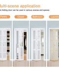 Multi-scene application for ready to install bifold closet door set for 64x80 openings with 3 lite tempered frosted glass panels