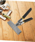 Hand Seamer Tool with Straight Jaw Manual Metal Bender on wooden surface next to other tools