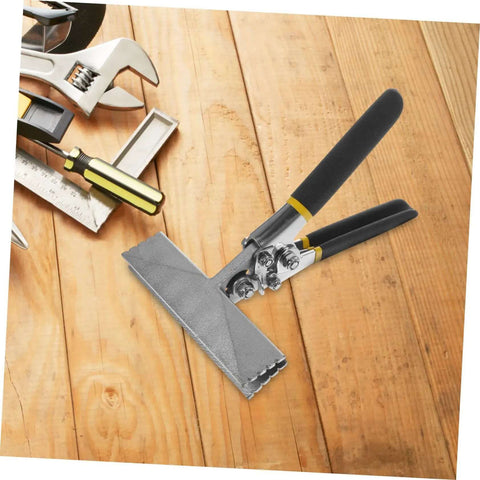 Hand Seamer Tool with Straight Jaw Manual Metal Bender on wooden surface next to other tools