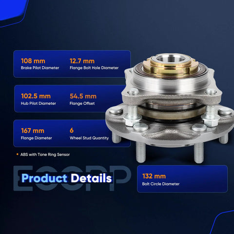 Plug And Play Wheel Hub And Bearing Assembly Front Left Right 6 Lug 950-004 With Tone Ring ABS Sensor for Toyota