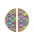 Boho Chic Dope 2 Pack Cabinet Handles With 3 Inch Hole Center Semicircle Drawer Pulls In Gold Solid Zinc Alloy Hardware For Kitchen Bathroom Dresser Floral Folk Art Inspired Pattern, featuring vibrant floral motifs in a semicircle design.