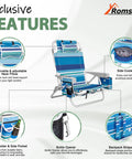 Image of Extra Wide 2 Pack Lay Flat Folding Beach Chairs with 5 Positions Aluminum Frame in Blue Stripes highlighting features.