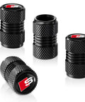 Black Aluminum Tire Valve Stem Caps 4 Pack For Audi S Line S3 S4 S5 S6 S7 S8 SQ2 SQ5 SQ7 SQ8 in anodized aluminum with S logo