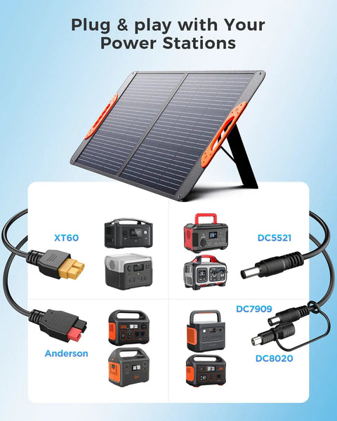 100W Foldable Portable Solar Panel With Five In One Cable For Off Grid Power And Camping On The Go High Efficiency Mono Cells