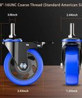 Side and front view of 4 Inch Heavy Duty Stem Caster Wheels Set Of Four With Locking Swivel Casters 2000 Lbs Capacity Threaded Stem 3/8 Inch 1 Inch