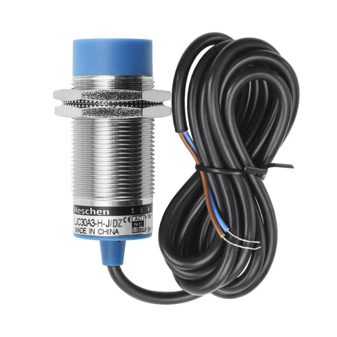 M30 Capacitive Proximity Sensor Switch Non Shield Type LJC30A3 H J DZ With About 20mm Detect Range No Fuss Setup And Settable 0 To 18mm 90 To 250 VAC 400 mA Normally Closed NC Two Wires Blue Housing, threaded metal body with cable