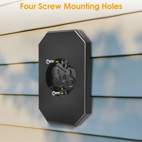 Outdoor Light Mounting Block For One Half Inch Lap Siding, Fits Double Vinyl Siding, T111, HardiePlank Lap Siding, And Flat Surfaces, Easy DIY Exterior Light Install, Sturdy Weatherproof Mount, black wall plate with four screw holes
