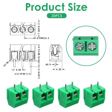 20 Pack 5mm 2 Pin Screw Terminal Block Connectors For PCB Mounting And Cable Wiring 300V 10A Rated Durable ABS Housing Easy Hookup
