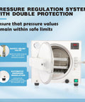 Front view of an 18L lab autoclave sterilizer with open door, LED display, and gauge.