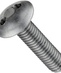 Legit Hella Tough 1 Inch 18 8 Stainless Steel Machine Screws Truss Head With Drilled Spanner Drive fully threaded screw close-up.