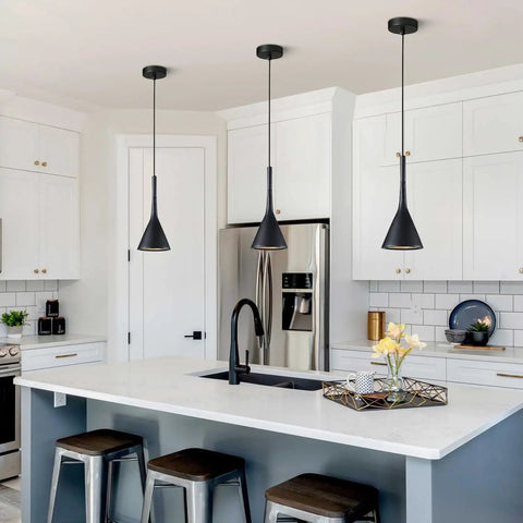Industrial Adjustable Pendant Light Matte Black 3 Lamp Dope Retro Vibe Vintage Cone Fixture for Kitchen Island Bar and Restaurant