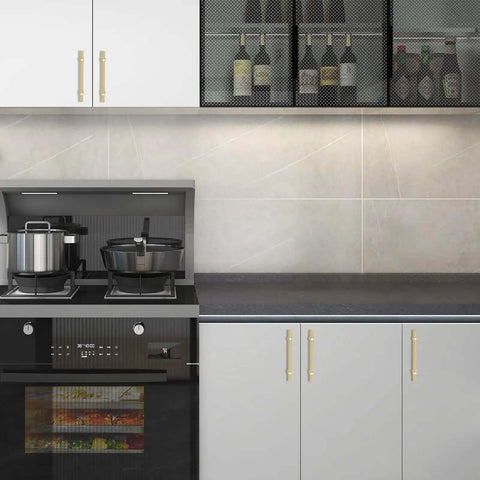 Top Shelf Brushed Gold Kitchen Cabinet Handles Five Inch Pulls Straight Up Premium Zinc Alloy Hardware on modern cabinets.
