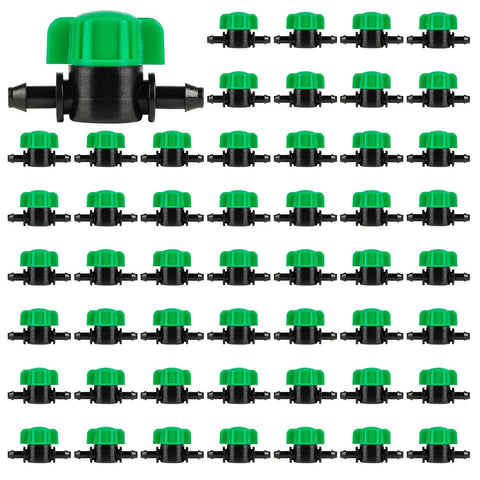 50 Pack 1/4 Inch Drip Irrigation Shut Off Valves With Barbed Fittings For 1/4 Inch Tubing No Fuss Easy Flow Water Control