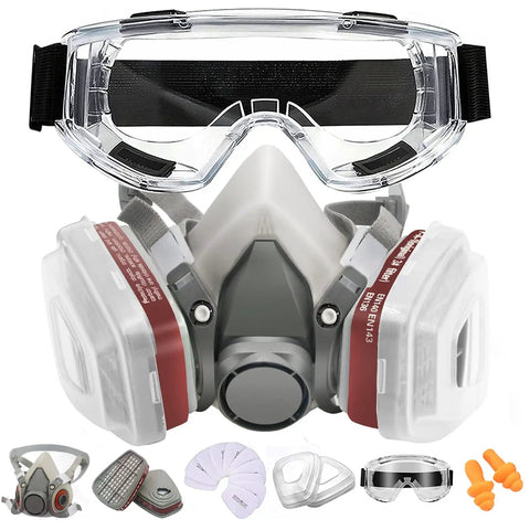All In One Reusable Half Face Respirator Mask With Filters And Safety Goggles For Painting, Woodworking, Welding And Dust