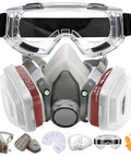 All In One Reusable Half Face Respirator Mask With Filters And Safety Goggles for painting, woodworking, welding, and dust protection.