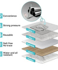 Heavy Duty Sticky Hooks No Drill Hassle, Clear Self Adhesive Wall Tacks For Kitchen Bathroom And Shower, Strong Waterproof Backing With Kickass Grip That Holds Your Heavy Gear Down Tight, 28 Pack Bundle showing various surfaces for attachment.