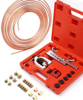 Copper Coated Brake Line Kit 25 Ft 3/16 In with 16 Fittings and 4 Unions Plus Double and Single Flare Tool Kit in case