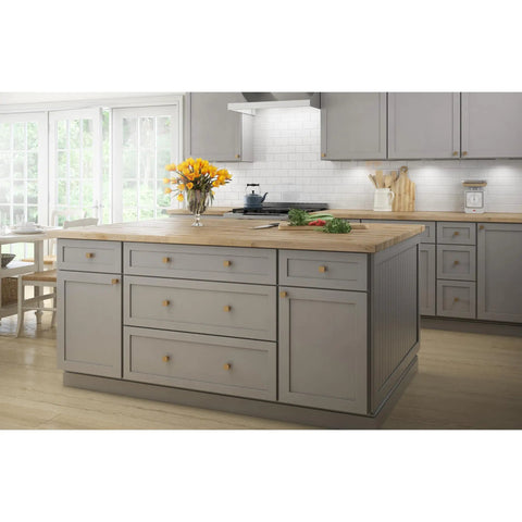 Kitchen with Square Champagne Bronze Cabinet Knobs 1 1/8 Inch 10 Pack Fade And Scratch Resistant Metal Hardware visible on drawers