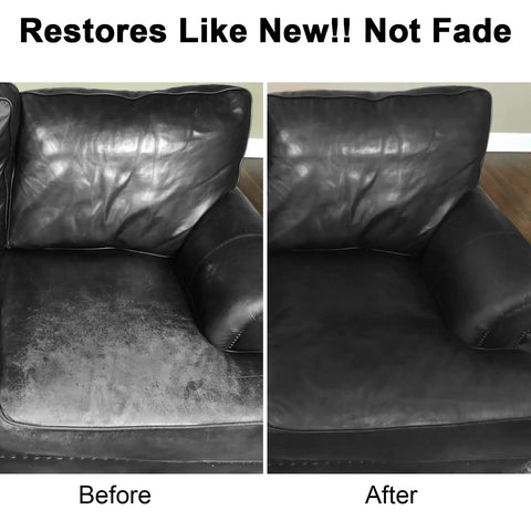 Before and after of sofa restored with Leather Recoloring Balm And Restorer Kit For Sofa Car Seats Vinyl Furniture And Shoes That Delivers Dope Color Revival Revives Faded And Scratched Leather Restores Texture Repairs Cracks Extends Life With Easy Diy Application.
